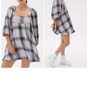UO || Lachlan Flannel Smocked Mini Dress ||